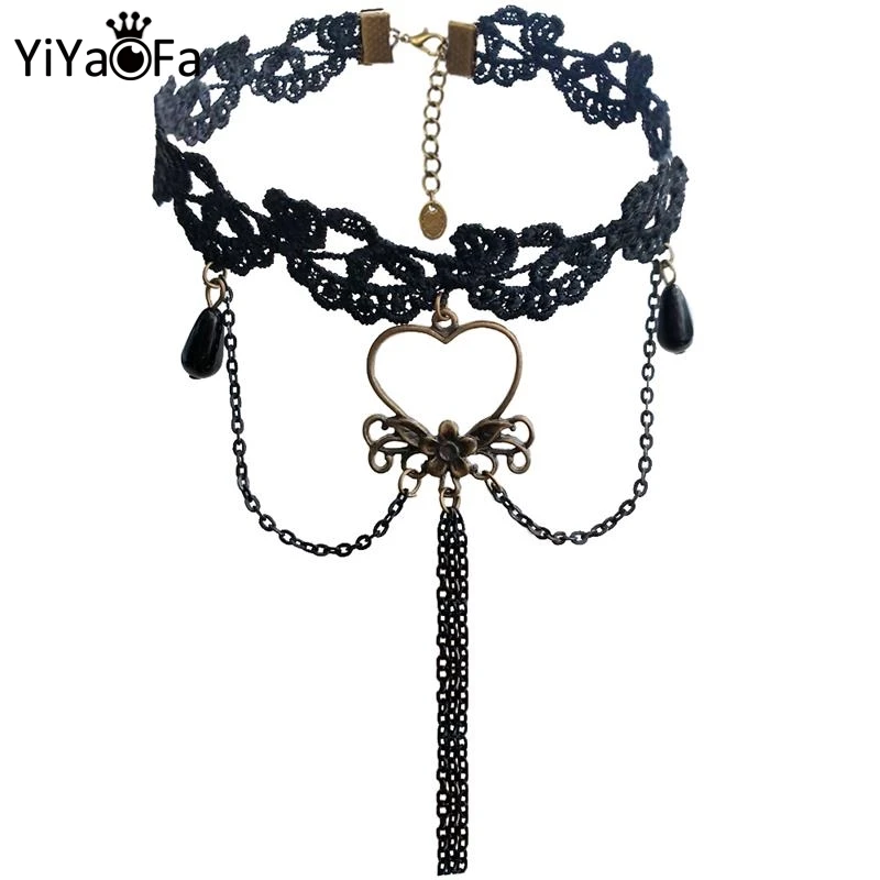 Готическое ожерелье YiYaoFa, винтажное кружевное ожерелье и кулон, Женские аксессуары, искусственный ошейник, Массивное колье-чокер, ожерелья