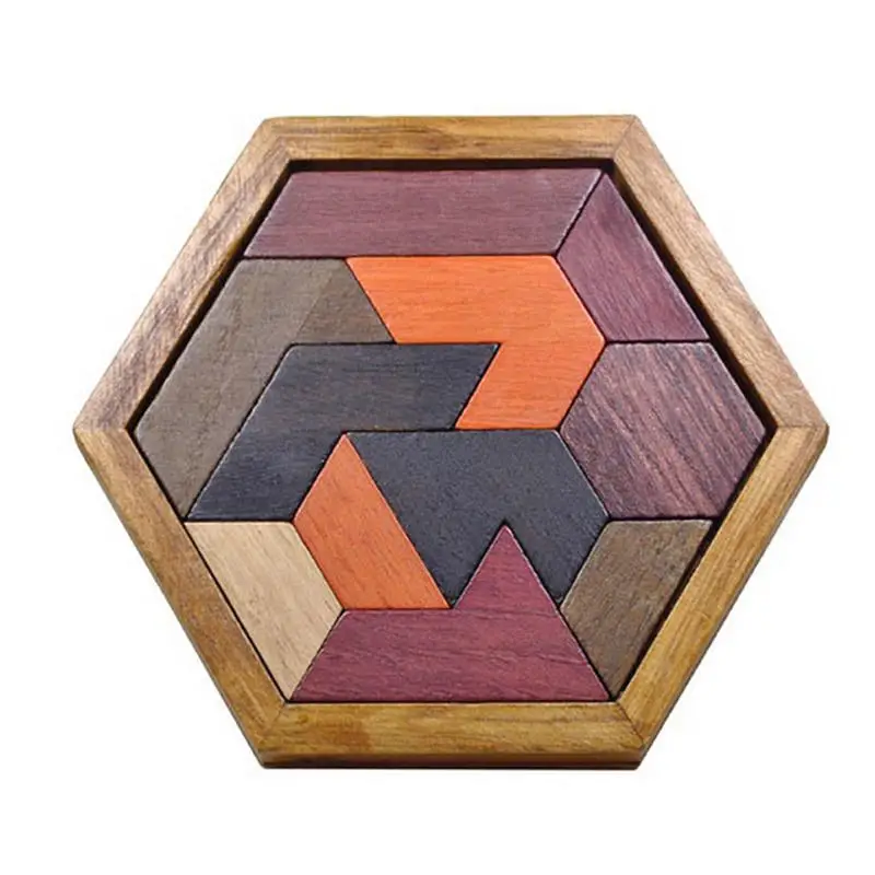 12 шт. шестиугольник Tangram Пазлы Деревянный пазл игры Мозг Пазлы для детей Свадебная вечеринка украшения подарок поставки