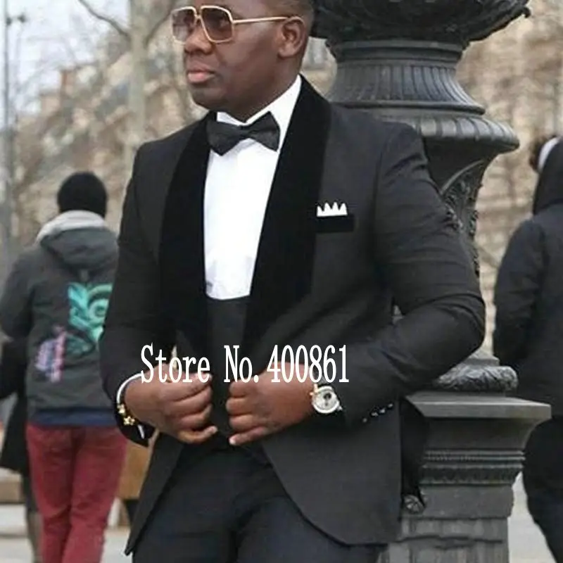 

New Arrival One Button Black Groom Tuxedos Shawl Lapel Groomsmen Men Blazers 3 pieces Suits (Jacket+Pants+Vest+Tie) NO:301