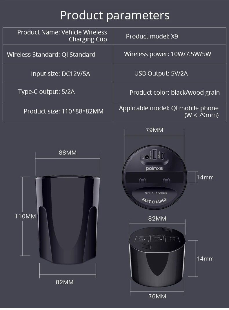 Bonola Быстрое беспроводное автомобильное зарядное устройство чашка для Samsung gs10/S9/S8/Note10 10 Вт Qi Беспроводная зарядка Автомобильная чашка для iPhone11Pro/XsMax/Xr/8 Plus