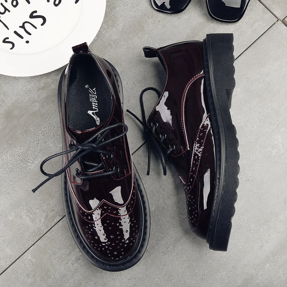 Ame 2017 модная женская обувь на плоской подошве из лакированной кожи повседневная