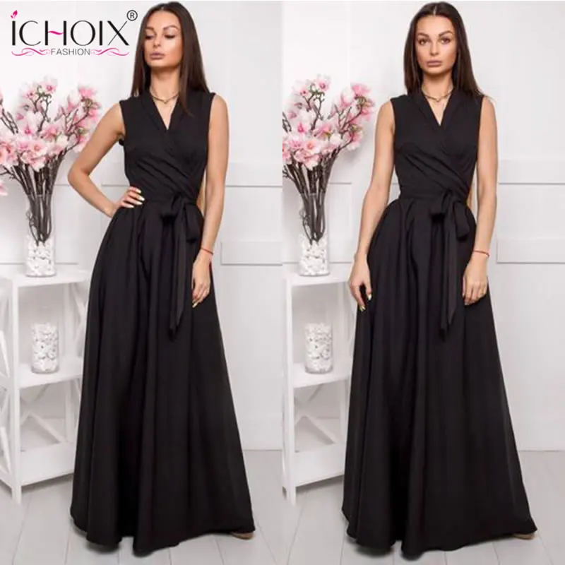 

Elegant Summer Long Dresses Women V-neck Sexy Maxi Dress Style Female Evening Party Floor Length Dress vestidos de festa belt
