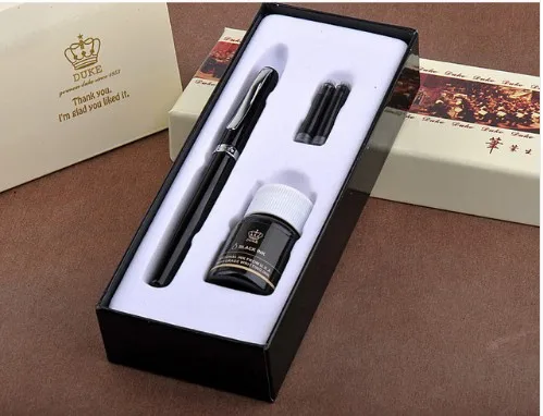 PEN AND BOX Duke 209 роскошный черный и золотой 0,5 мм авторучка с 2 чернилами 1 шт. бутылки чернила металлические стальные ручки для подарка - Цвет: PEN AND BOX