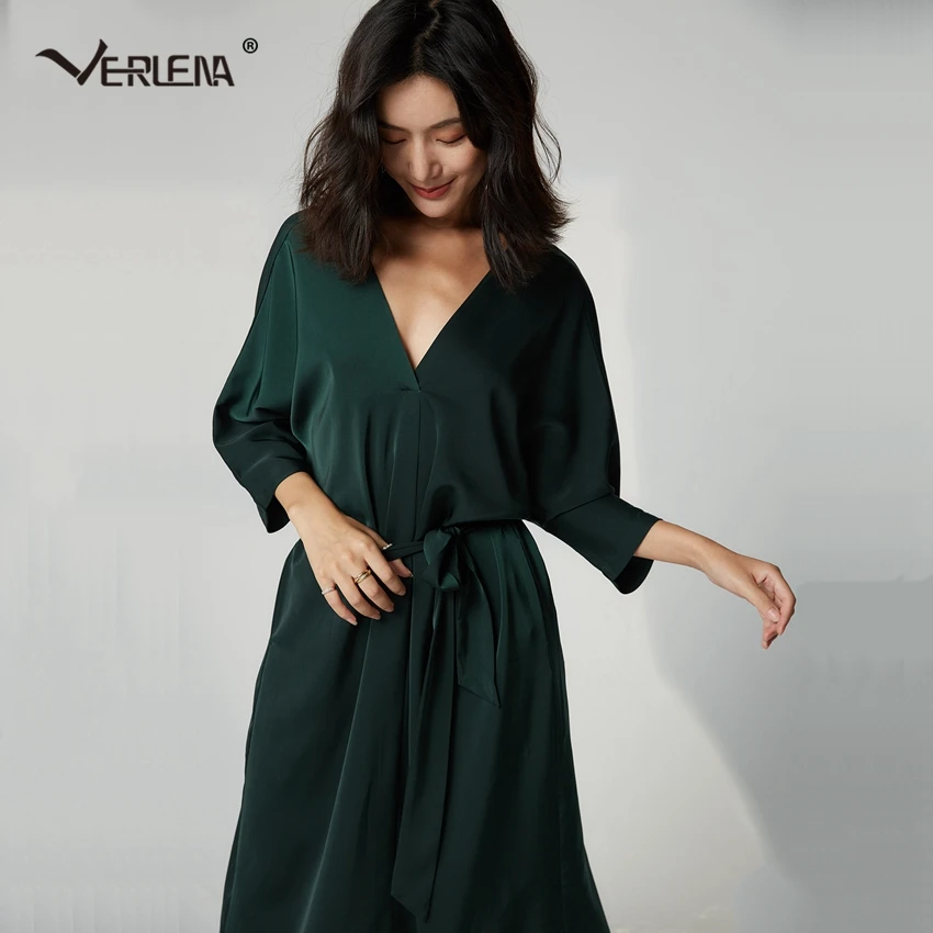 Женское свободное платье с поясом Verlena однотонное винтажное до середины икры v