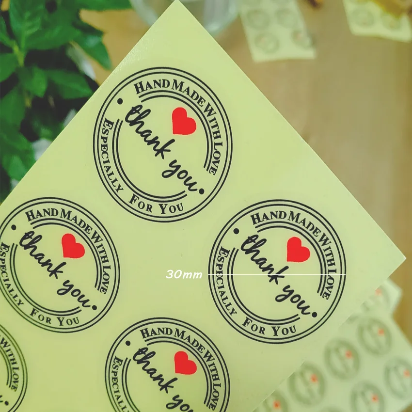 1000 шт./лот крафт бумага THANK YOU прозрачные самоклеящиеся наклейки с круглым сердцем