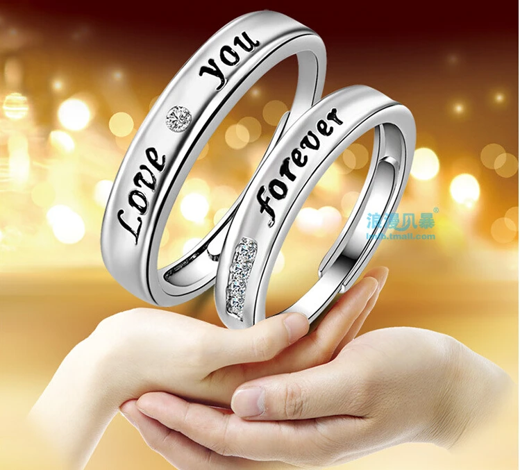 Anenjery, обручальные кольца, 925 пробы, серебряные, с буквой Forever Love, Кристалл CZ, кольца для влюбленных, для мужчин и женщин, кольца для открытия, Anel S-R19