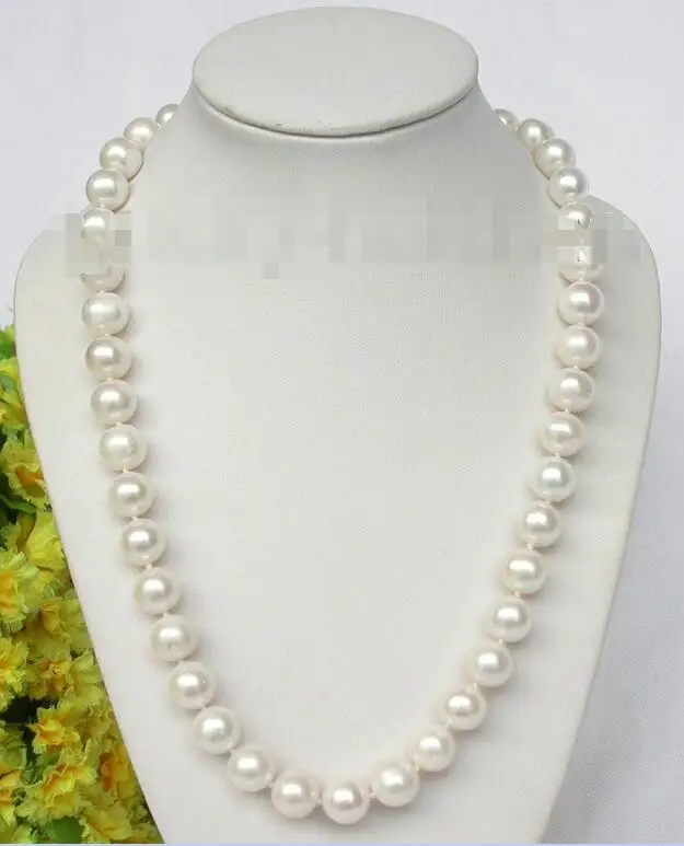 Hot selling free shipping******* 18 &quot 11mm natural white round freshwater pearls necklace 925 silver clasp |