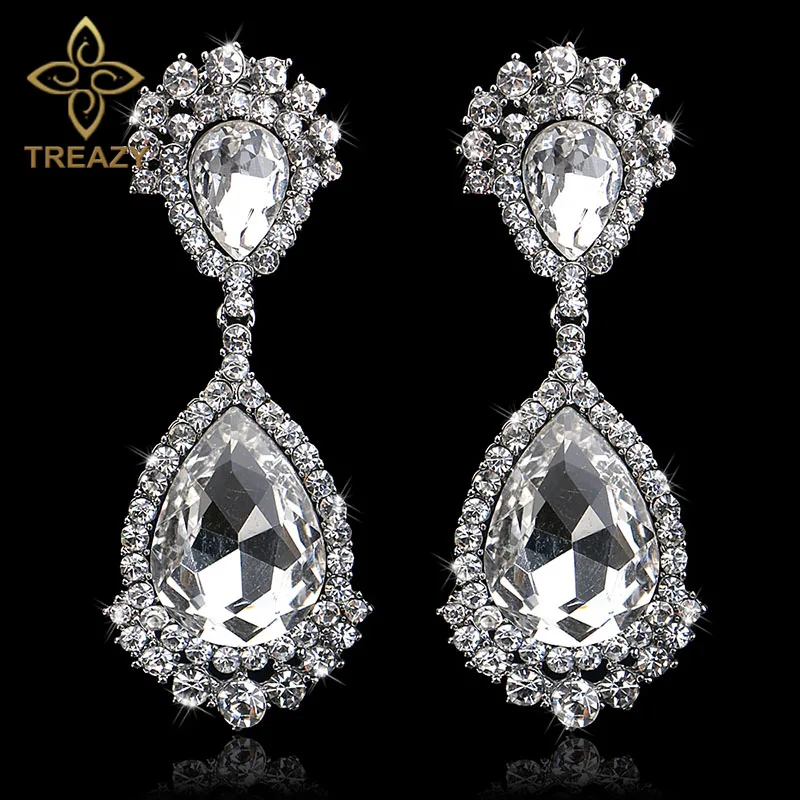 

Серьги-подвески TREAZY женские, Длинные свадебные ювелирные украшения в форме капли с кристаллами серебра, с имитацией драгоценных камней