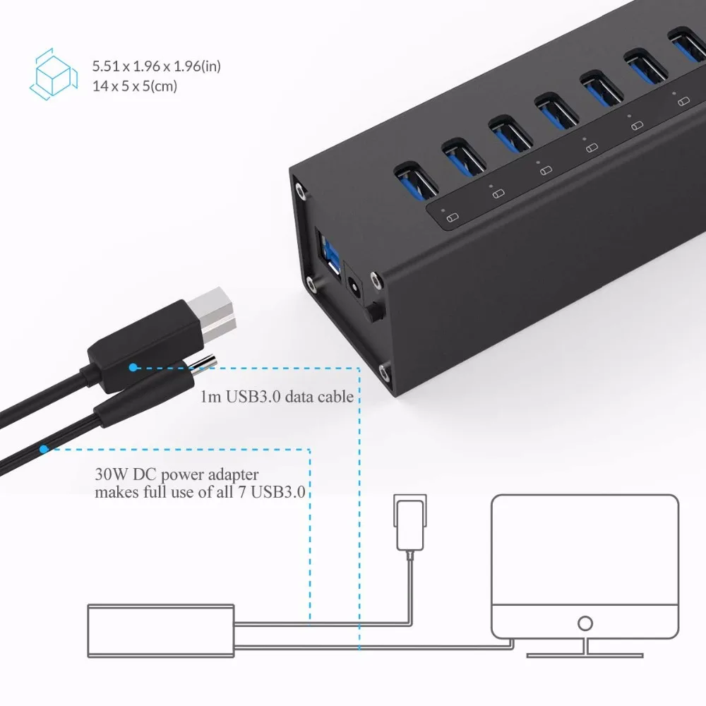 Высокоскоростной Алюминиевый Концентратор ORICO USB 3 0 с 7 портами Разветвитель Usb 12