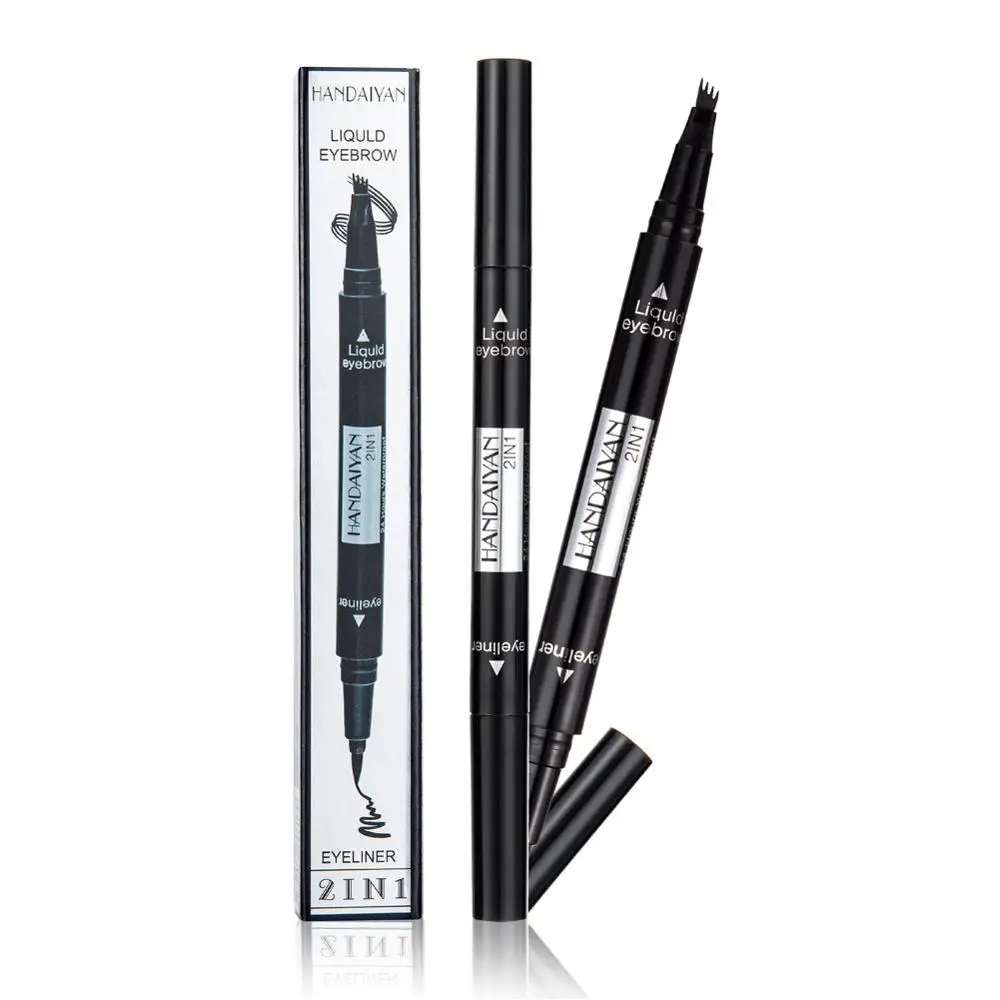 2 In 1 Eyebrow Pen Waterproof Fork Tip Tattoo Fine Sketch Liquid Eyeliner Double-Ended | Красота и здоровье