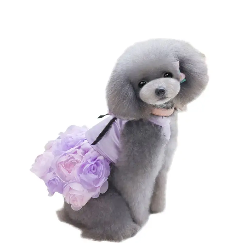 Rose Flower Adornment Dog Dress Pets Dogs Puppy Princess Bowknot Floral Costume Pet Skirt Wedding Dresses | Дом и сад