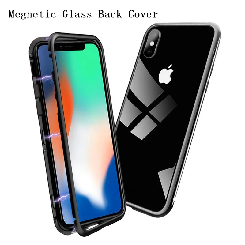 Магнитный адсорбционный чехол для телефона для iPhone 6, 6s, 7, 8 Plus, Защита экрана для iPhone X, XR, XS, Max, закаленное стекло, откидной металлический чехол