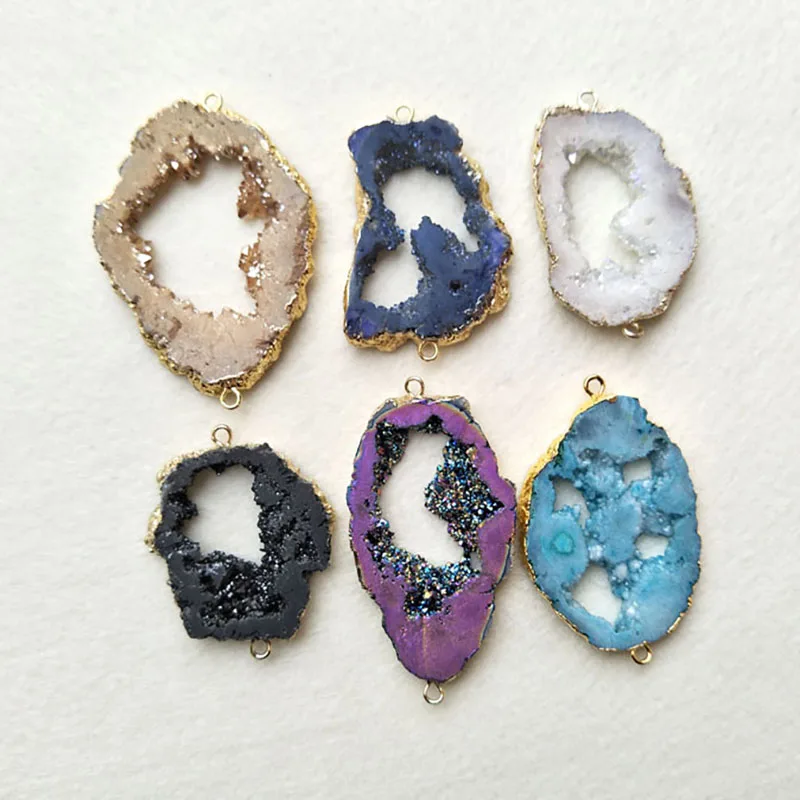 10 шт. натуральный золотой цвет Агата e фрагмент жеоды коннектор двойной капель