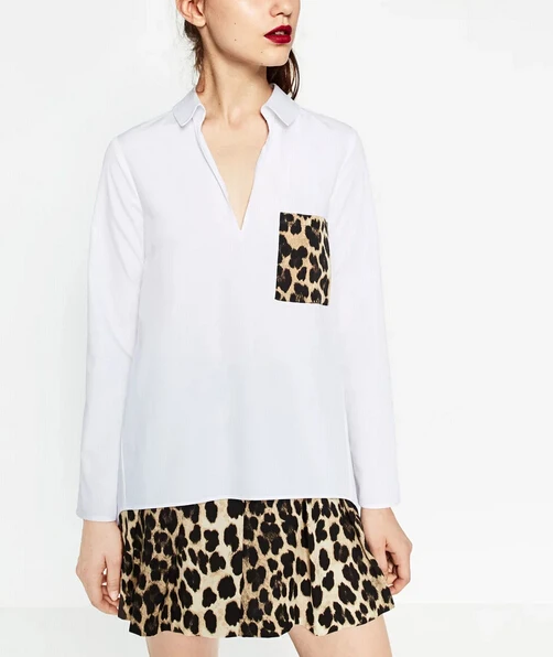 Новинка 2017 Модный женский винтажный декоративный пуловер с леопардовым карманом