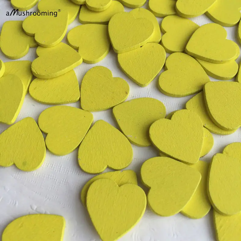 (200 шт./лот) деревянные элементы в форме желтого сердца День Святого Валентина