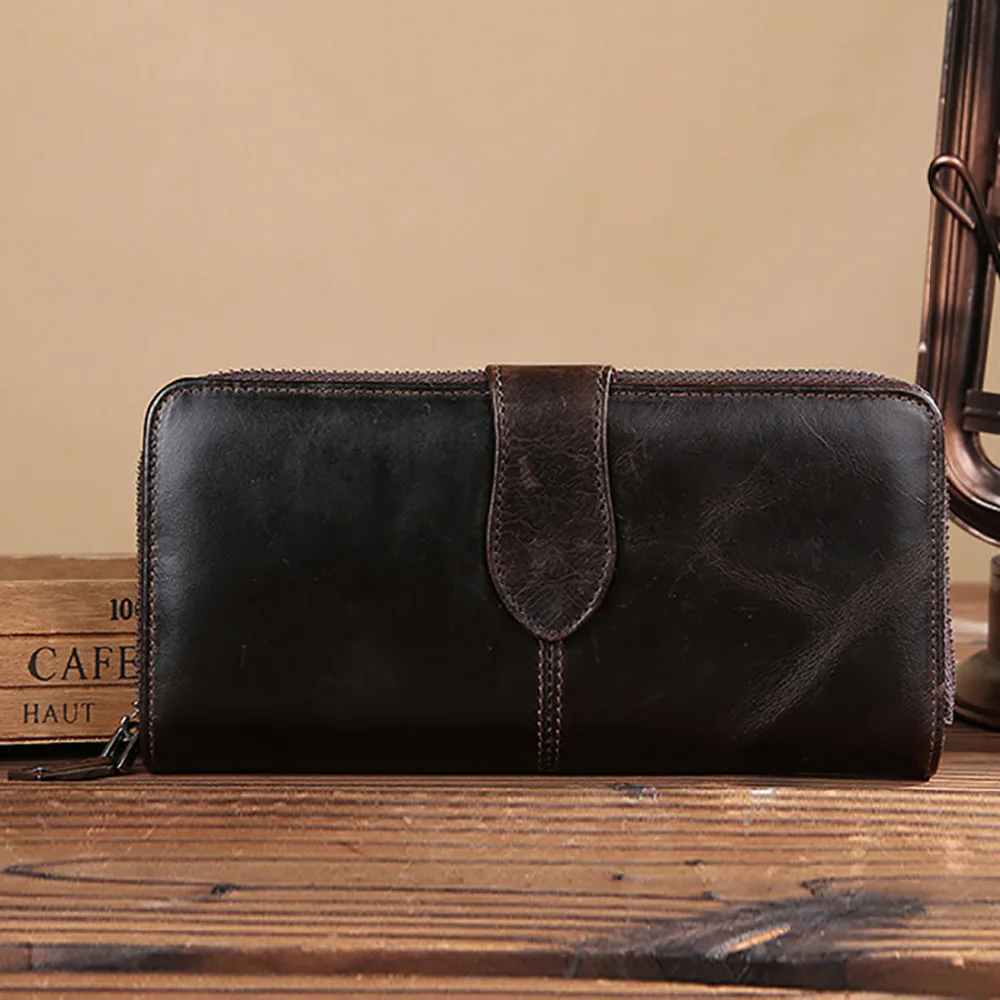 Высококачественный кошелек из воловьей кожи клатч карман ID/Credit на молнии двойные