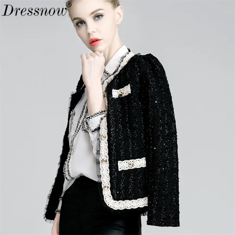 Женская приталенная короткая твидовая куртка Dressnow укороченный топ с круглым