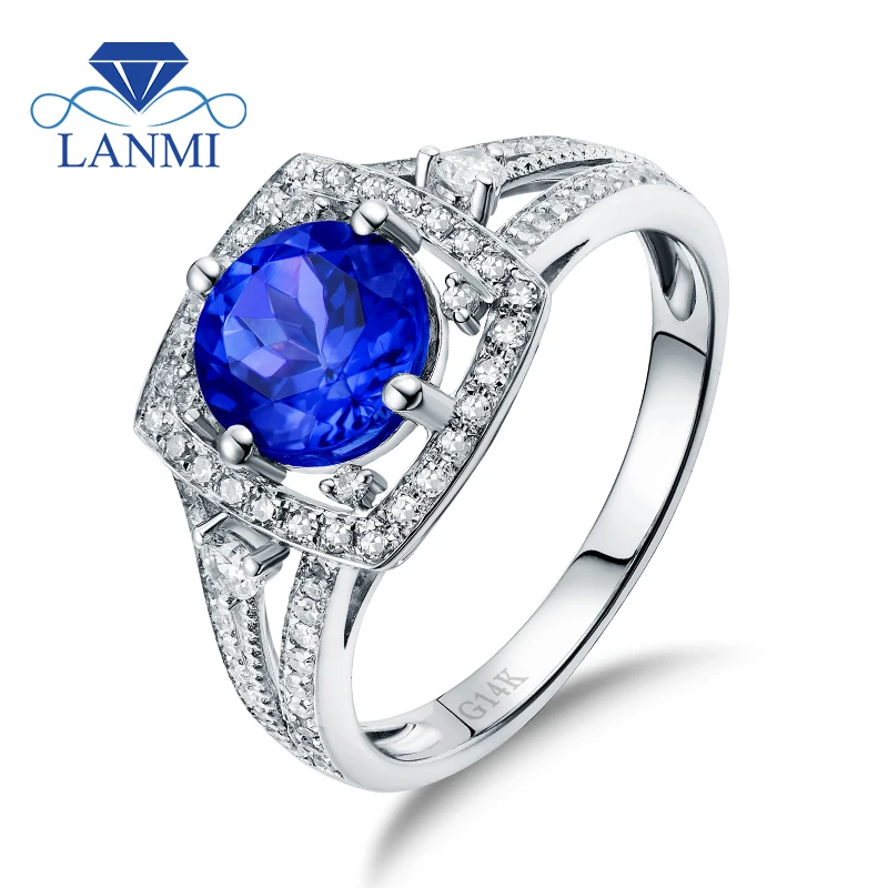 

LANMI Natural Tanzanite Rings 14K White Gold Real Diamond Wholesale Fine Jewelry For Men and Women Good Dia