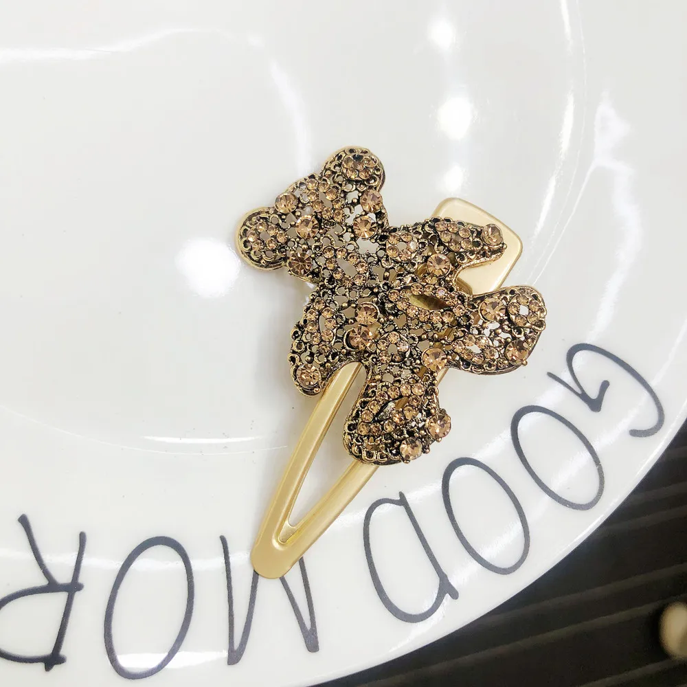 2019 матовый золотой цвет. Полый горный хрусталь жемчуг подвеска медведь заколка