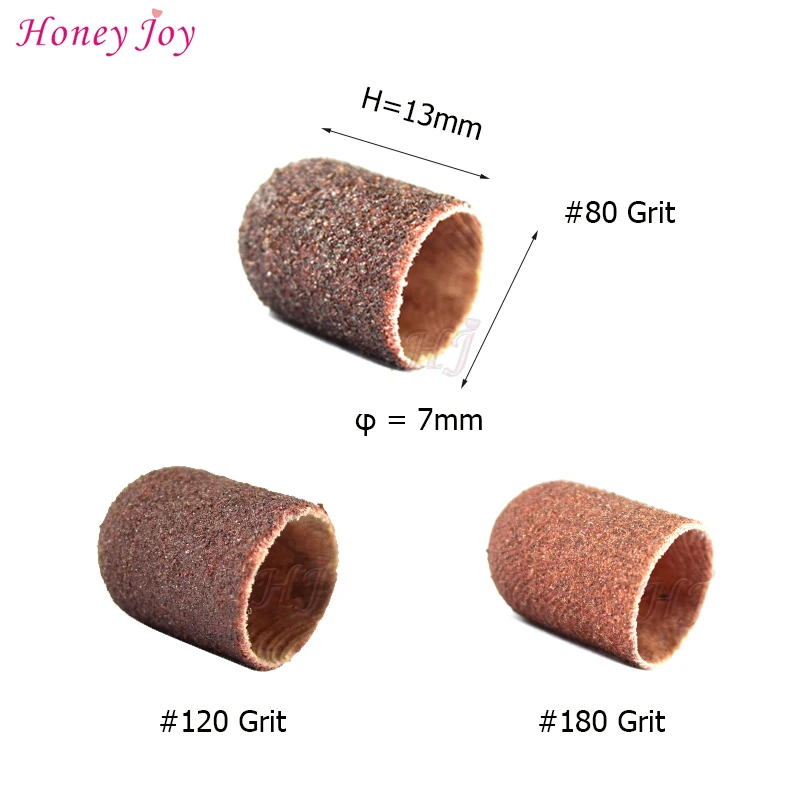 

50pcs/lot Professional Size 7x13mm #80/#120/#180 Grit Sanding Cap Nail Art Beauty Tools Access for Pedicure Nail Electric Drill