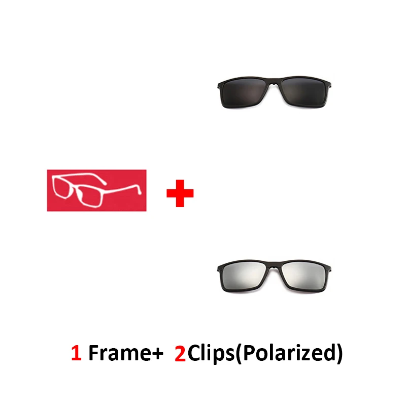 1frame 2clips Multiclip очки рамки клип на магнитные солнцезащитные очки для мужчин женщин поляризованные солнцезащитные очки квадратный Защита от солнца рецепт 8806 - Цвет линз: 1frame 2clips