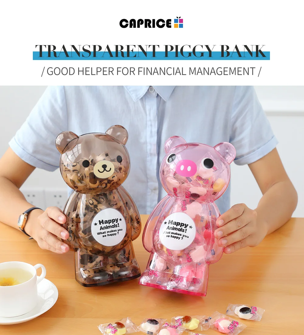 Bear Money Box Plastic Coin Saving Piggy Bank Transparent Candy Storage Safe Box Child Kids Cash for Deposit Home Decor AP0728