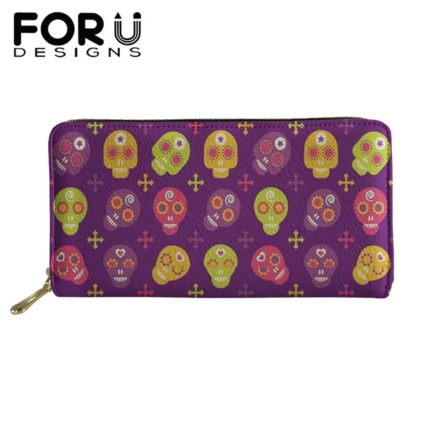 HME581Z21 FORUDESIGNS/из искусственной кожи с изображением черепа конфеты узор Для женщин длинные кошельки Сумочка держатель для карт с отделением для паспорта, женские деньги сумки карман для телефона - Цвет: HME581Z21