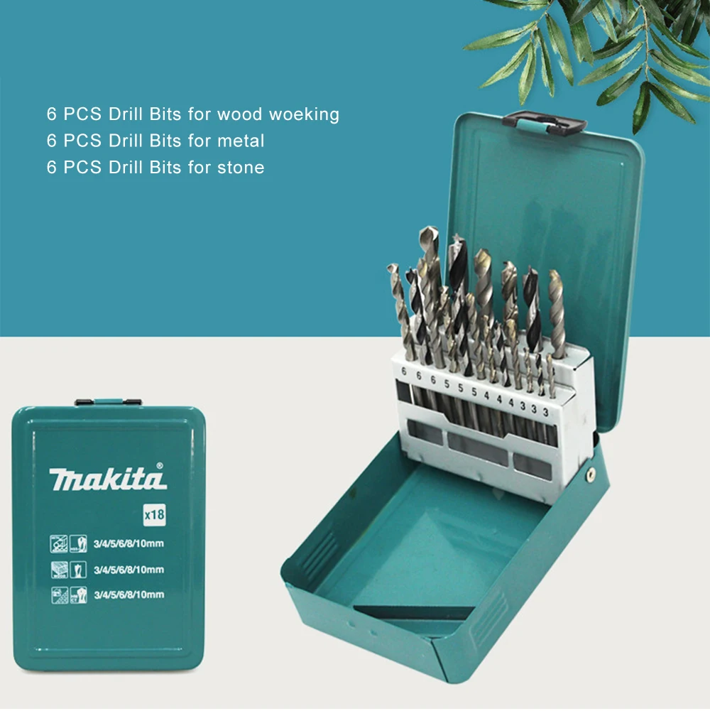 Япония Makita 18 шт. набор сверл ударная часть сверла твист дрель ручная дрель Аксессуары для дерева woeking металлический камень