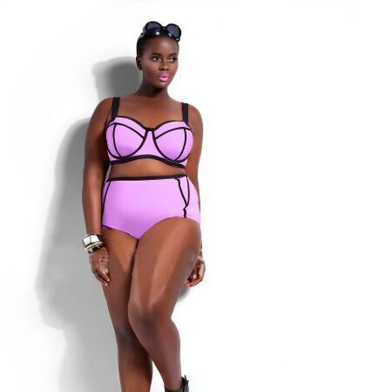 Купальник бикини с завышенной талией Женский однотонный купальник женский