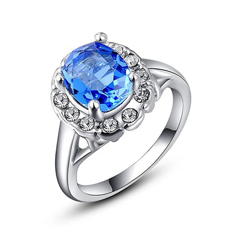 Blue with silver Бренд Mostyle, черные/синие/зеленые/фиолетовые большие кольца с кристаллами для женщин, Золотое кольцо, модное ювелирное изделие, без никеля - Цвет основного камня: Blue with silver