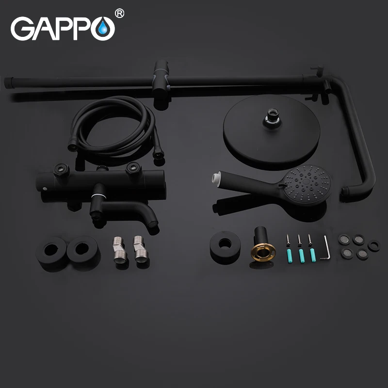 gappo black bathroom shower set thermostatic faucet shower system wall mounted black faucet bath mixer tap rain shower set panel free global shipping