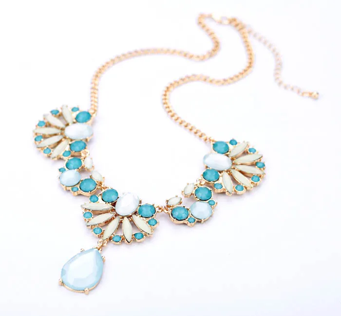 Light Blue Floral Waterdrop Necklace Online Shopping India Women Collier Fashion Wholesale | Украшения и аксессуары