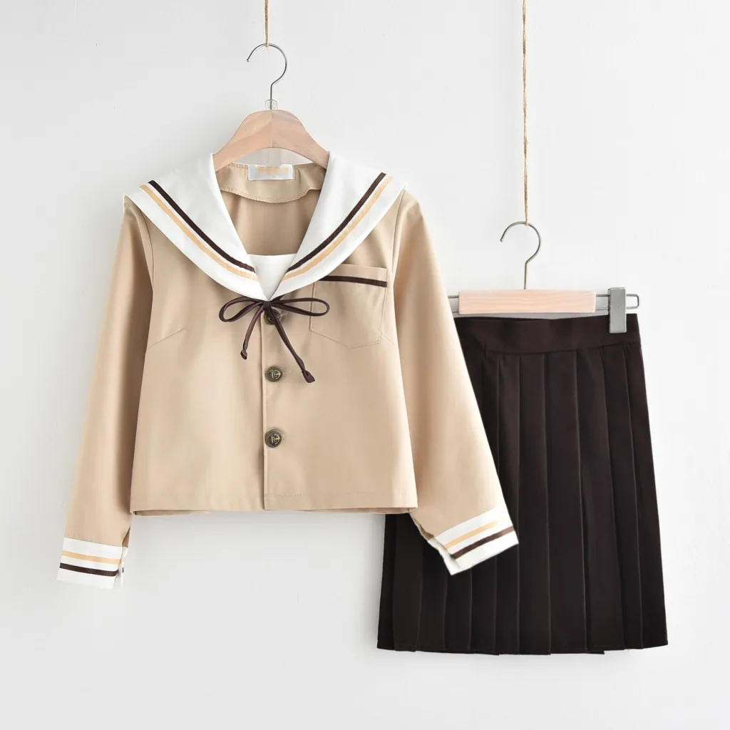 

Young Girls School Uniform Students College Soft School Wear Teens College Uniform Top Skirt Suit Female Sailors' Clothes D0187