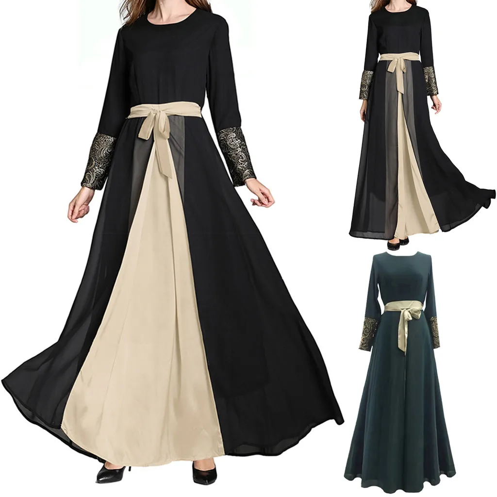 

2019 New Fashion Women Muslim Cardigan Muslim Middle East Maxi Dress Trumpet Sleeve Abaya Long Robe Gowns Tunic Belt Z416