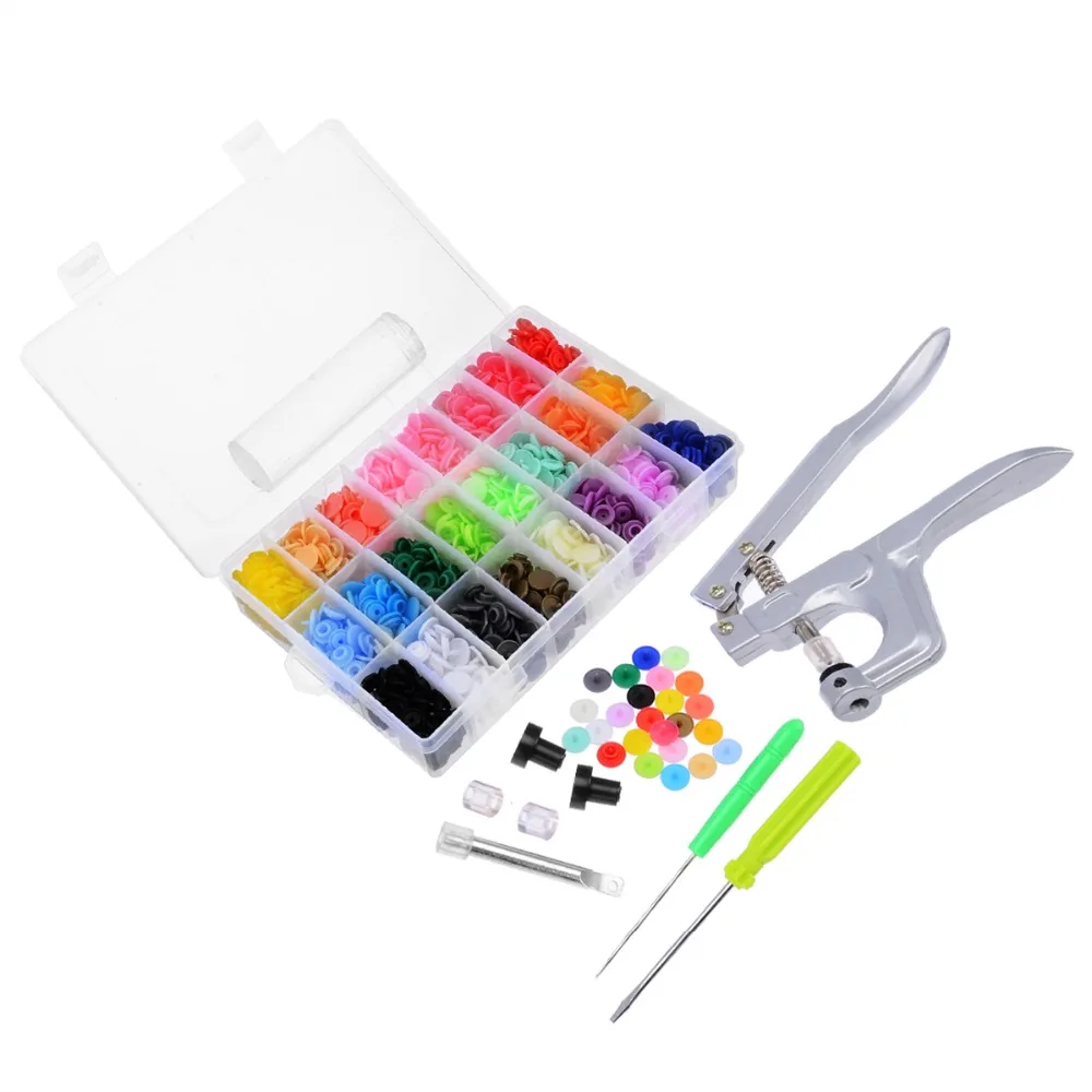 Mayitr 360sets Round Snap Plastic Buttons Fastener Kit Pliers T5 Hand-held Tools Garment Accessories For Baby Clothes Clips on - Набор круглых кнопок из пластика Mayitr, включающий 360 комплектов, плоскогубцы, ручные инструменты T5, аксессуары для одежды 