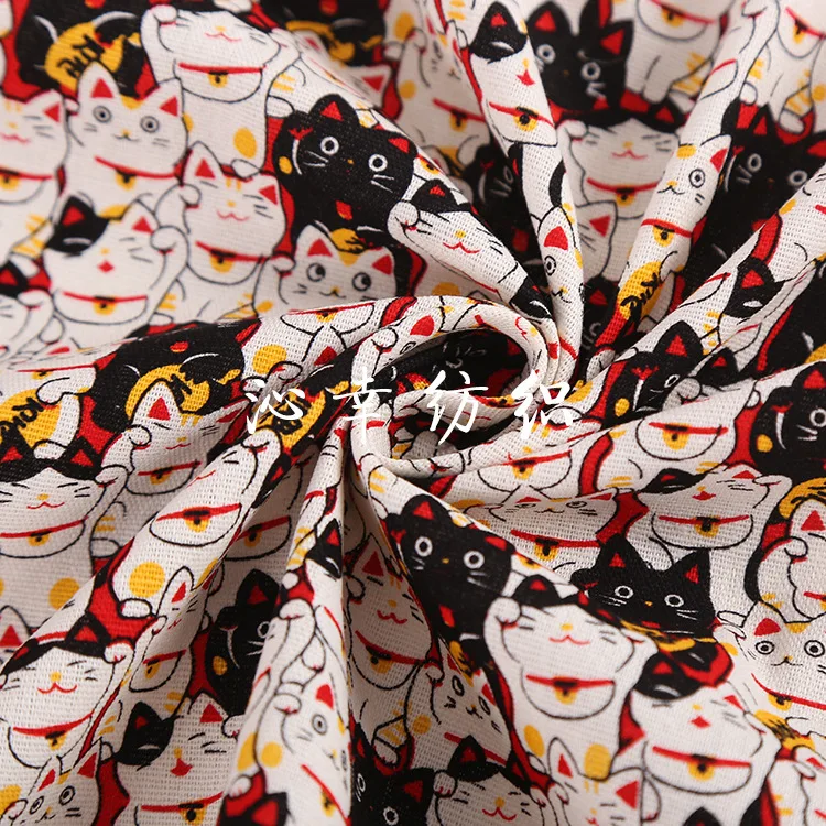 FFLACELL 1 м мультфильм Lucky Cat печати ткани ручной работы DIY лоскутное шитье рот золото