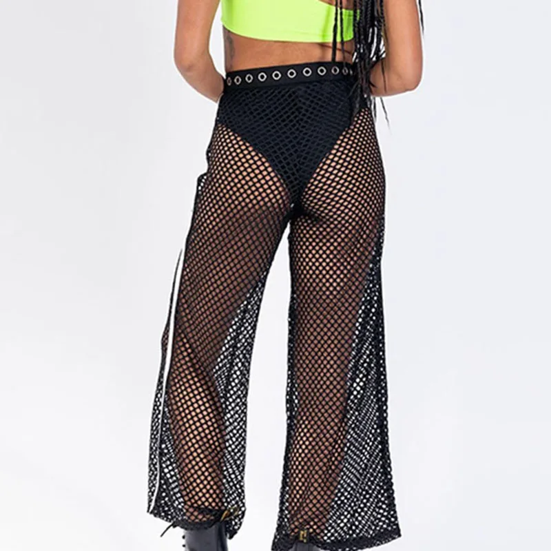 Женские брюки вечерние летние широкие Клубные Модные праздничные прозрачные