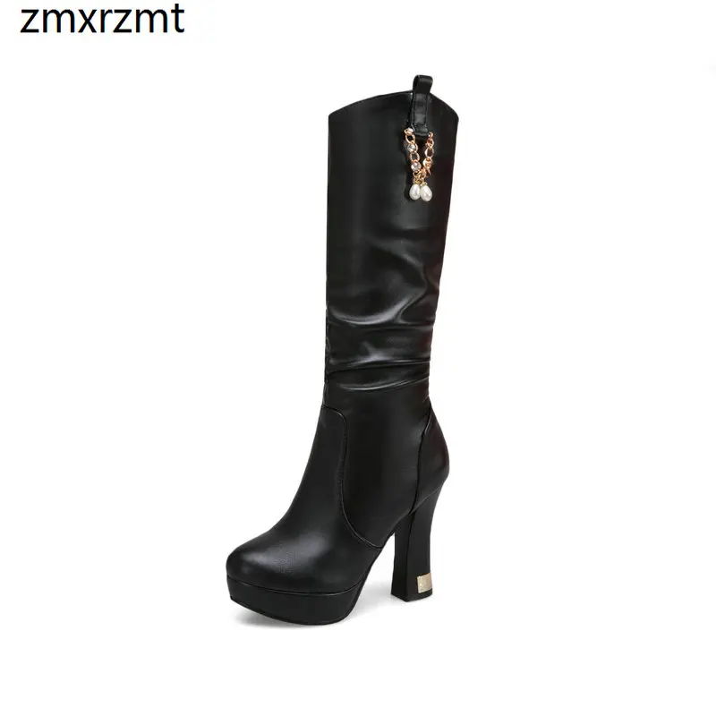 2019 Женская мода Эрогенные до середины икры Женские ботинки весна-осень женская