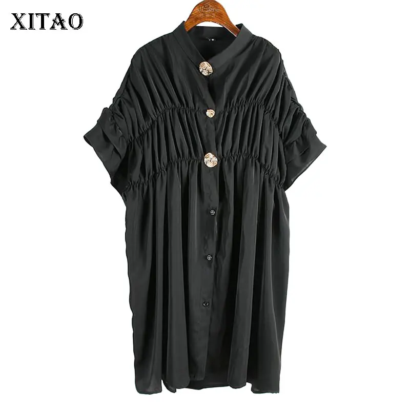 XITAO шифоновое винтажное Плиссированное мини платье для женщин со стоячим