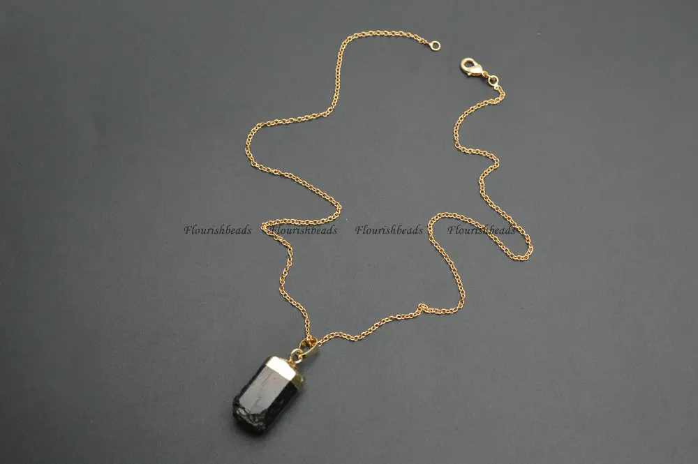 Натуральный черный турмалин цилиндрический Самородок подвеска соединенные цепи