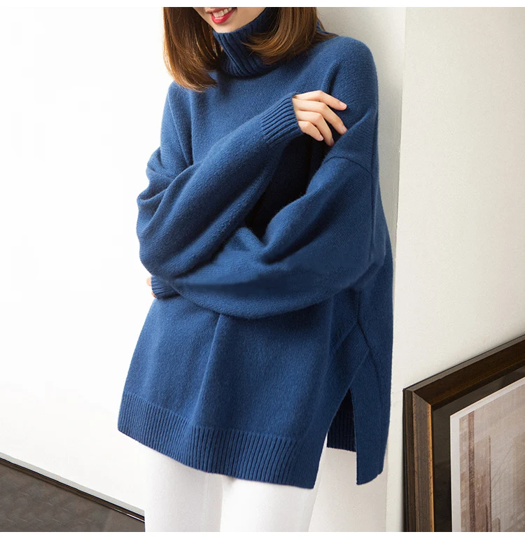 Зимний кашемировый свитер для женщин водолазка Женский вязаный размера плюс с