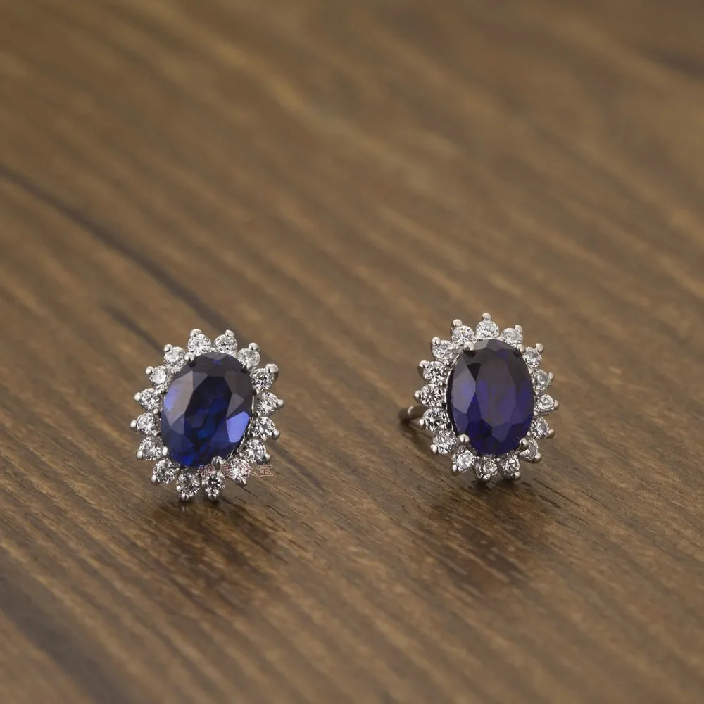 Настоящее золото сапфир Серьги Jewelry 2ct/кусок Овальный Серьги с драгоценными камнями Овальный Сапфир Стад девушка Обручение 14 К белого золота