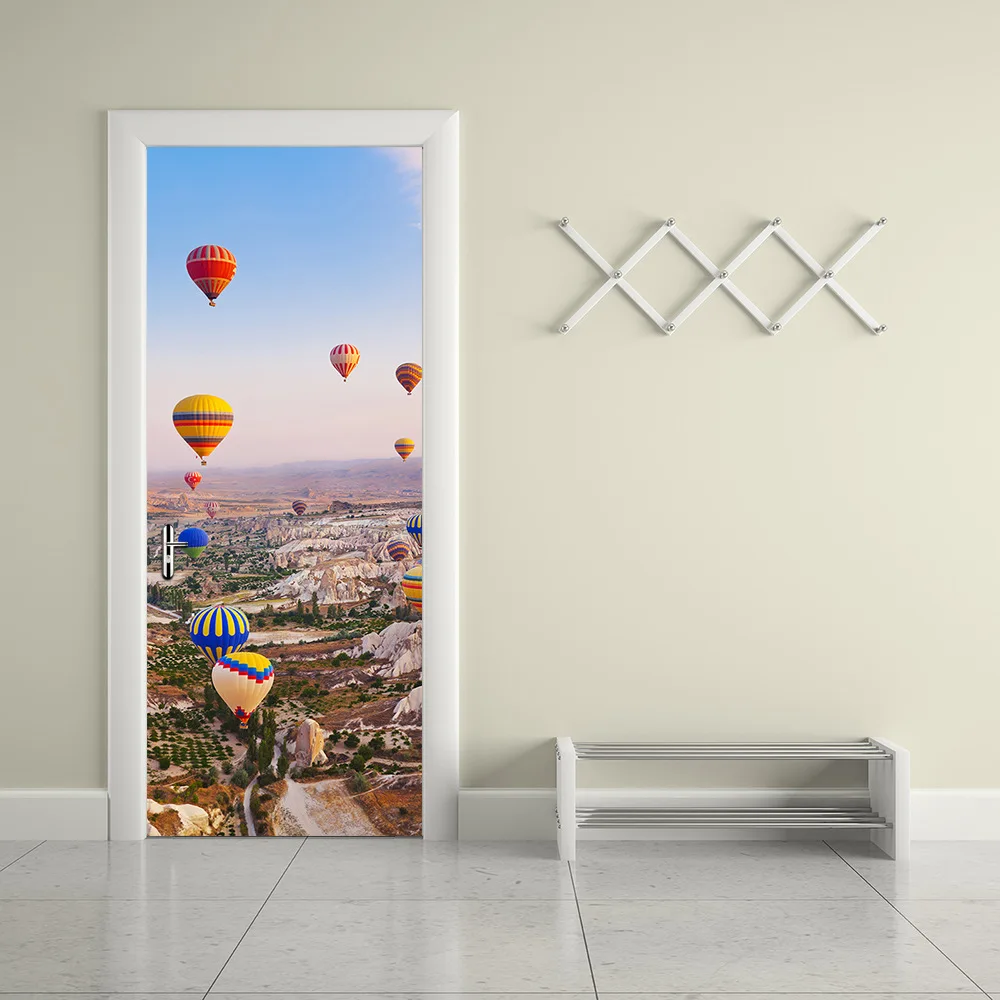 

3d photo HD door stickers wallpapers Turkey hot air balloon self adhesive doorwaterproof sticker wallpaper for home decoration