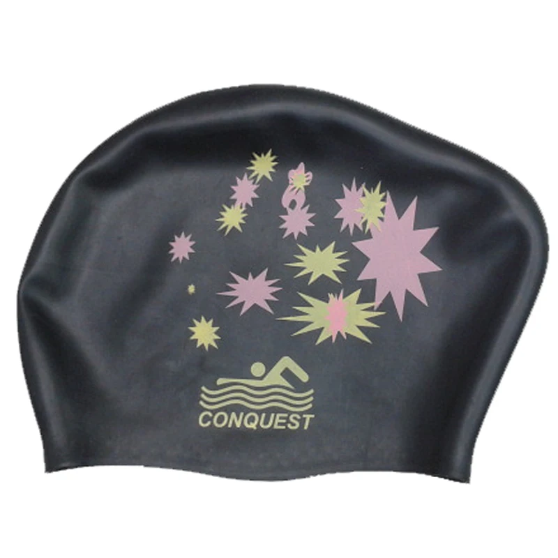 

Women Waterproof Silicone Swimming Cap Stars Musical Note Prints Comfortable Protect Ears Long Hair Swim Pool Caps Hat Plus Size