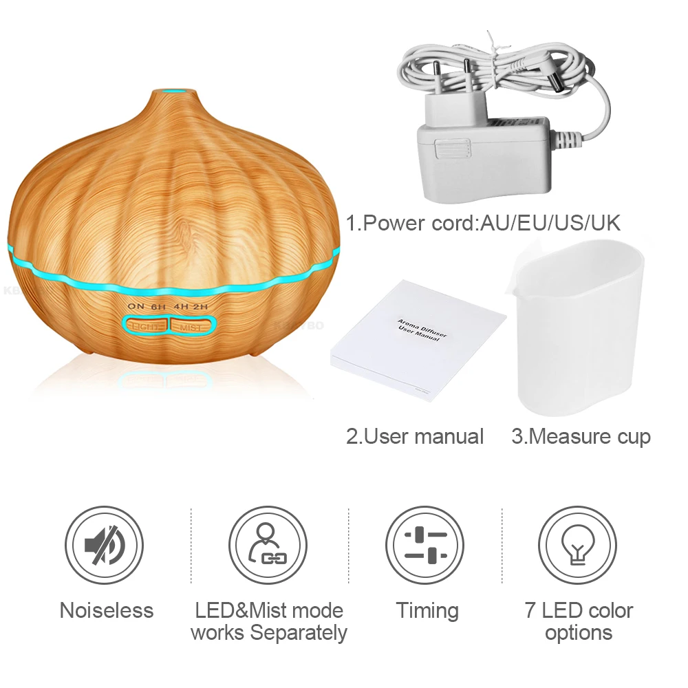 

KEBEIER 550ml Ultrasonic Aromatherapy Diffuser Wood Grain Ultrasonic Humidifier for Office Home Bedroom Living Room