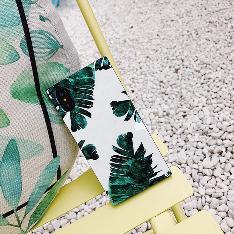 WMZSUCC Cactus Banana Leaf Print Square Angle Tempered Glass Phone Case For iPhone X 6 Full Cover for 8/ 6S 7 Plus |