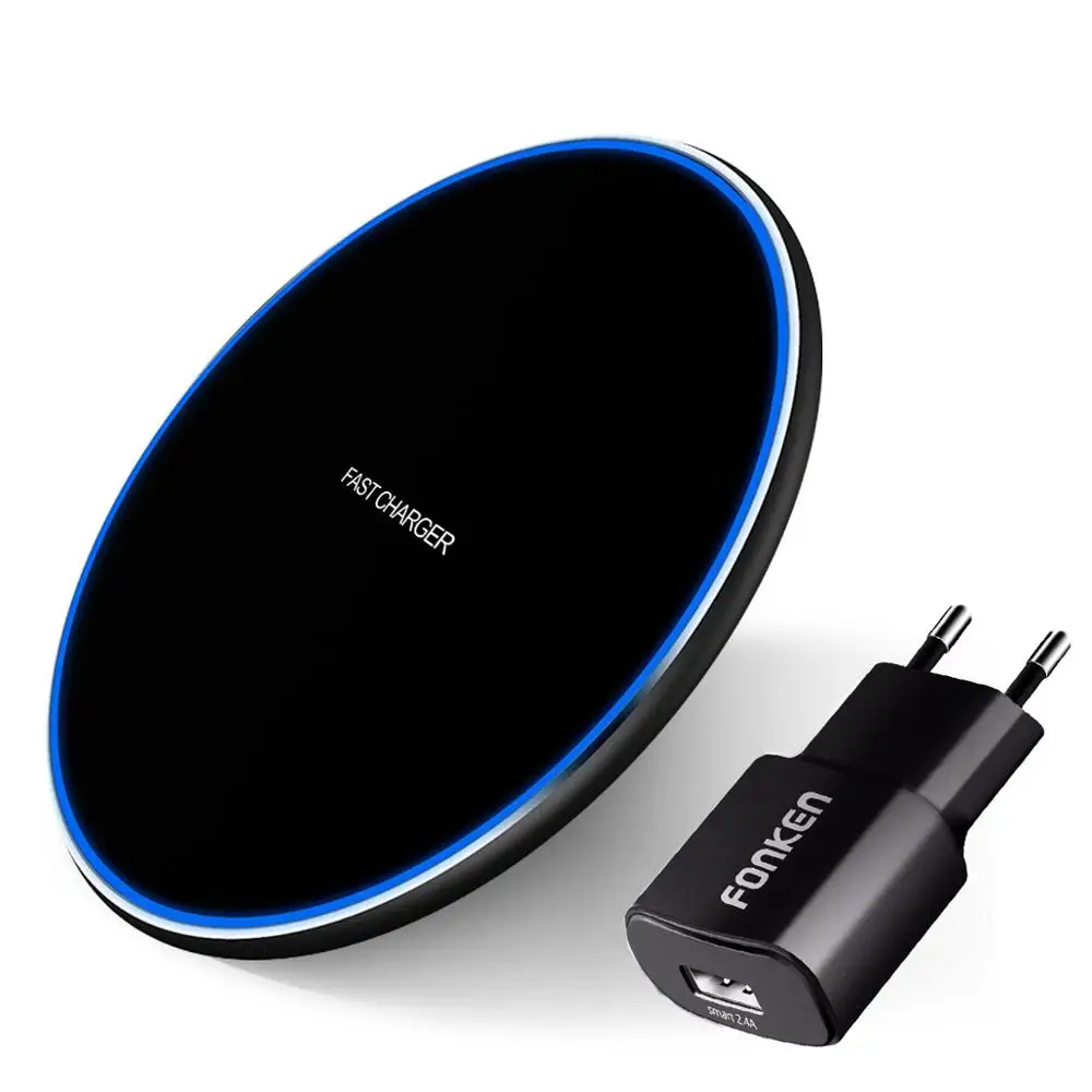 FONKEN S180 USB беспроводное зарядное устройство универсальное Qi 5 Вт 7,5 Вт 10 Вт база для быстрой зарядки ультра тонкая беспроводная зарядная площадка для мобильного телефона - Тип штекера: Black Charger Kit