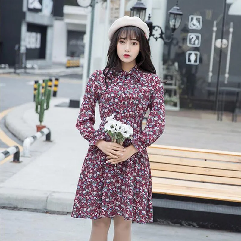 Женское шифоновое платье в стиле бохо свободное винтажное с длинным рукавом и