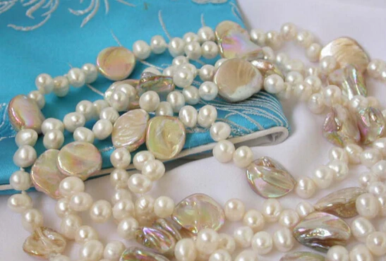 Горячие продажи @ A2366 Отлично 50 &quotбелый пресной воды pearl и shell ожерелье Невесты