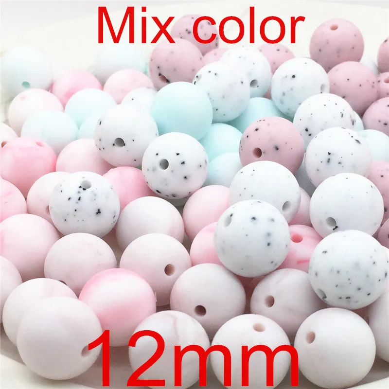 12mm mix Chenkai 100 шт 9 мм 12 мм 15 мм Силиконовые Бусины Сделай Сам Детские Прорезыватели кольцо для соски Монтессори сенсорные ювелирные изделия делая игрушечный бисер - Цвет: 12mm mix